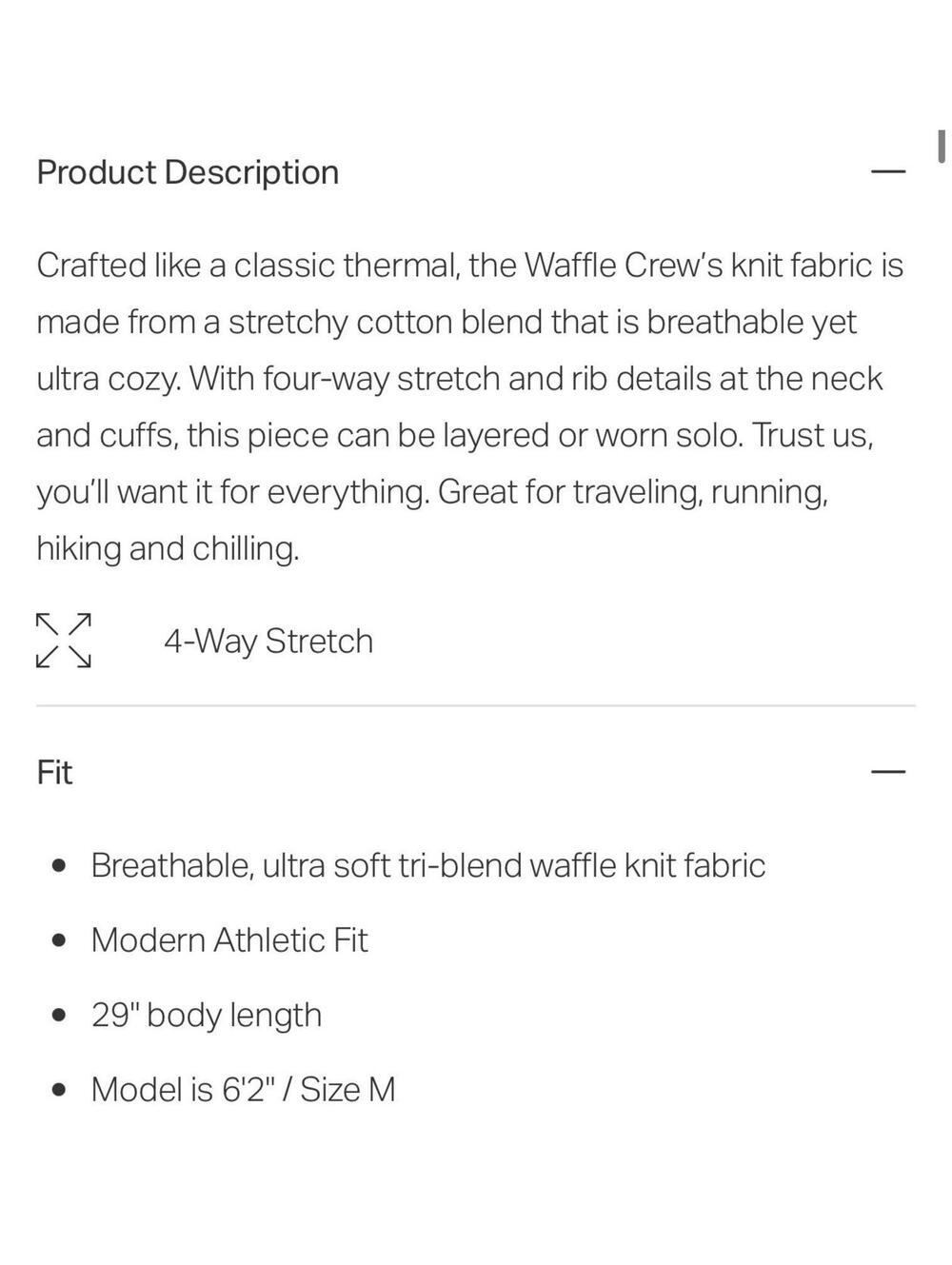 Men's Vuori Waffle Crew Long Sleeve Brown size M. Color no longer sold but style - Picture 7 of 7